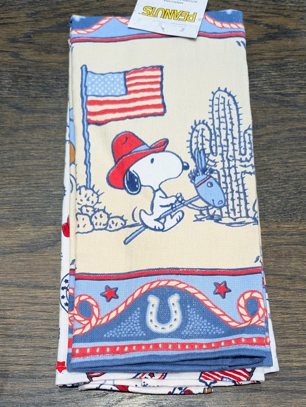 2 New Peanuts Snoopy Cowboy Western July 4 America Patriotic Hand Towels